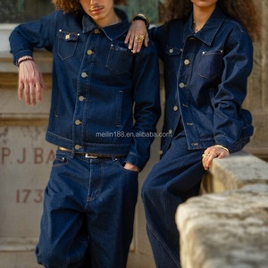 High Quality Unisex Denim Jacket and Jeans <b>Pants</b> Set Custom Design Two Piece Heavyweight 14 Oz Jeans Suit for Men Denim Set - Product Image 1