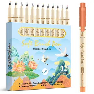 डूडलिंग, फेदरिंग, क्रॉस हैचिंग के लिए सर्वाधिक बिकने वाले 12 मिश्रित रंग आर्ट साइन पेन टच फ़्यूड ब्रश टिप मार्कर