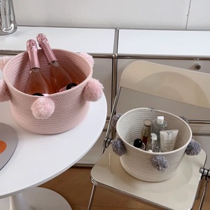 Panier de rangement durable et écologique pour enfants Nordic Home avec finition en corde de coton et entrée de boule de fourrure pour le stockage de divers jouets - Product Image 3