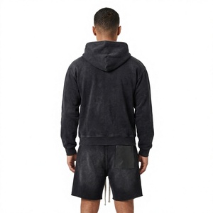 <b>Men's</b> Winter Breathable Printed Acid Wash Zip-Up <b>Hoodie</b> <b>and</b> <b>Shorts</b> <b>Set</b> with Front Logo Black Tracksuit - Product Image 5