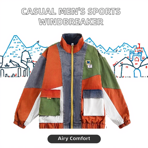 <b>Men's</b> Casual Lightweight Sports Windbreaker Coat Custom Logo <b>Long</b> Sleeve Waterproof <b>Jacket</b> Wholesale Hip Hop Style for Winter - Product Image 2