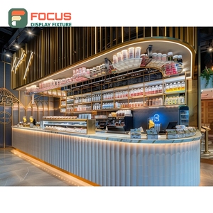 ชั้นวางสินค้ากาแฟระดับมืออาชีพ ผิวไม้โอ๊ควีเนียร์ สำหรับบริการบาริสต้า ชั้นวางโชว์สินค้าคาเฟ่ - Product Image 2