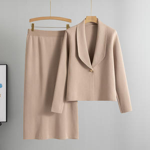 Ensemble deux pièces décontracté boutonné uni pour <span class=keywords><strong>femme</strong></span>, automne-hiver 2025, nouveau cardigan élégant, veste et jupe - Product Image 6