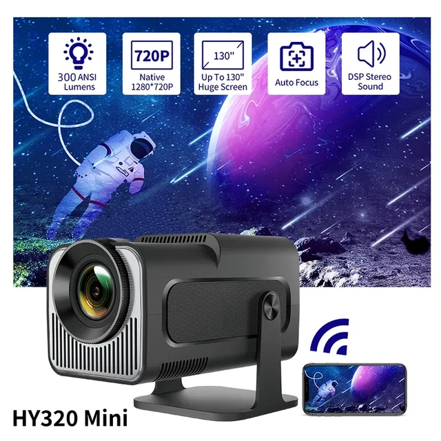 HY320 Mini Android Projector LED Beamer Home Theater 720P 1080P WIFI Smart TV HD Portable Projector