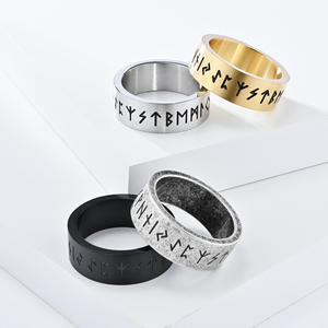 Nordic Viking Letter <b>Titanium</b> Steel <b>Ring</b> Matte Brushed Finish Men's Jewelry Gift - Product Image 2
