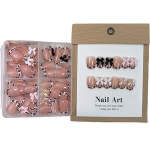 96 Uds./caja Puntas de <span class=keywords><strong>Uñas</strong></span> Acrílicas Rosadas con Diseño de <span class=keywords><strong>Leopardo</strong></span> y Lazo Francés, Cortas, Cuadradas, Almendradas, <span class=keywords><strong>Uñas</strong></span> Postizas al por Mayor - Product Image 3