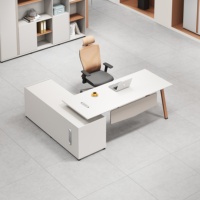 Bureau de direction haut de gamme avec plateau en bois de qualité E1, double ventilateur de refroidissement, armoire latérale, serrure numérique, cadre en acier de 1,5 mm, bureau écologique