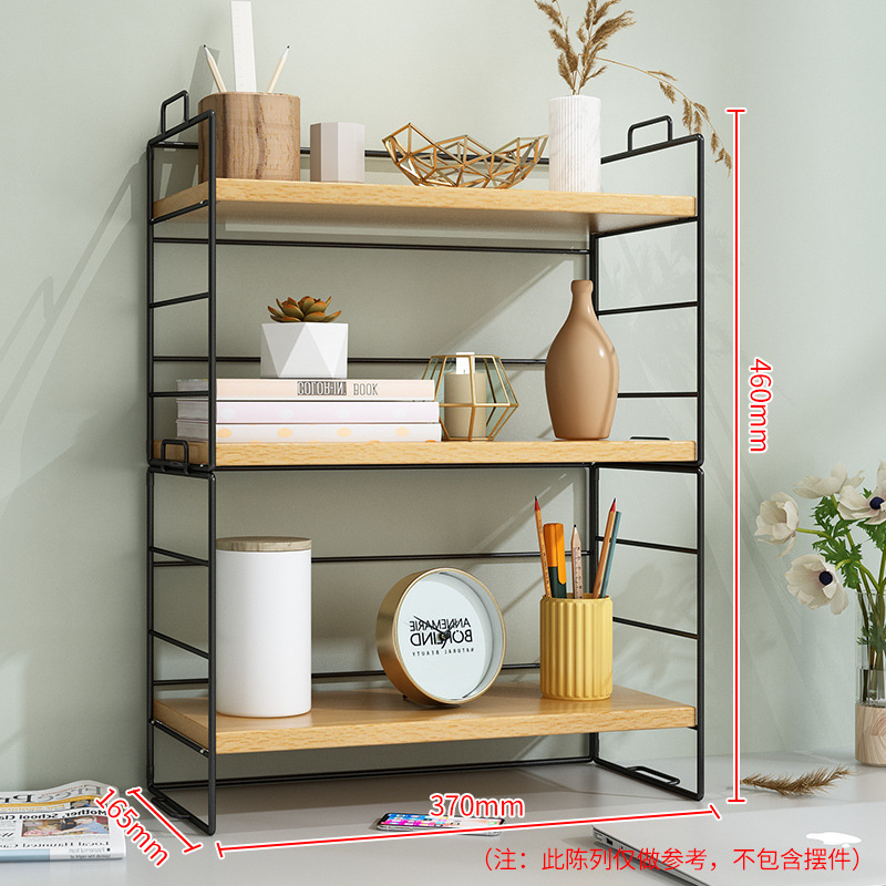 Three-tier model - black frame, natural wood color