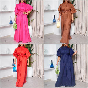D3270 vestido de verano suelto elegante de moda para mujer mangas acampanadas vestidos largos de un solo pecho mujeres Casual señoras Maxi vestido - Product Image 2