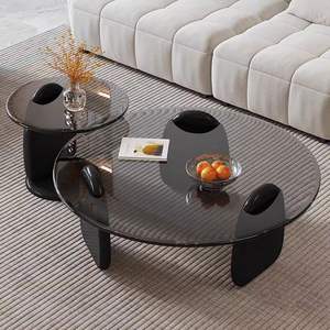 Table basse en verre moderne de luxe léger avec structure en bois, design minimaliste créatif, mobilier de salon léger - Product Image 4