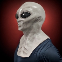 Masque intégral en latex gris Alien avec poitrine, grands yeux noirs, réaliste, drôle, effrayant, pour Halloween, cosplay, maison hantée