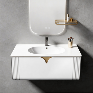 Set di Mobili da Bagno Moderni di Alta Gamma, Mobile Sospeso Bianco con Lavabo Singolo e Specchio LED - Product Image 2