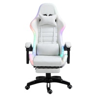 Chaise de jeu PC d'ordinateur en cuir PU blanc bon marché Silla Gamer Led RGB chaise de jeu de massage de course avec lumières et haut-parleurs