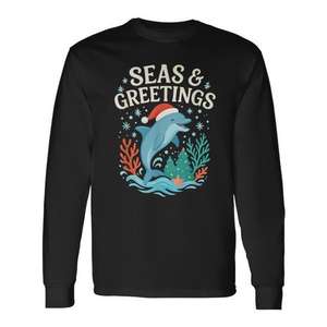 Camiseta de manga larga Seas And Greetings Dolphin Christmas - Product Image 1