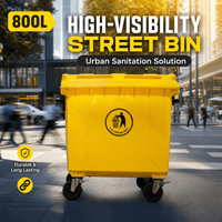 Conteneur à déchets extérieur en HDPE écologique Preface 800L, conception anti-pluie, haute visibilité, mobile sur roues, type induction, DIY
