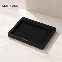 Plateau de présentation de bijoux en cuir noir avec doublure en microfibre douce et bordure dorée pour vitrines de décorations