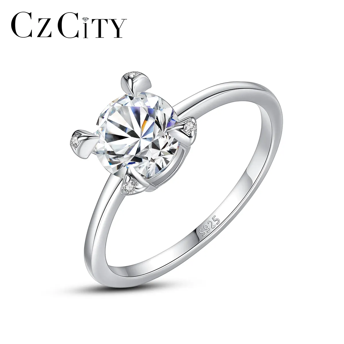 Bán Buôn Vòng Brilliant Cubic Zirconia CZ Solitaire Sterling Silver 925 Wedding Engagement Kim Cương Nhẫn Đối Với Phụ Nữ Jewelry