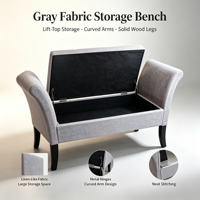 Banc de rangement moderne en velours gris pour chambre à coucher, entrée, hôtel et villa – Rangement au pied du lit