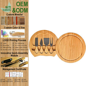 Planches à découper écologiques tout-en-un pour la cuisine à domicile - <span class=keywords><strong>Planche</strong></span> à découper ronde avec porte-couteau intégré et plateau <span class=keywords><strong>de</strong></span> service - Product Image 2