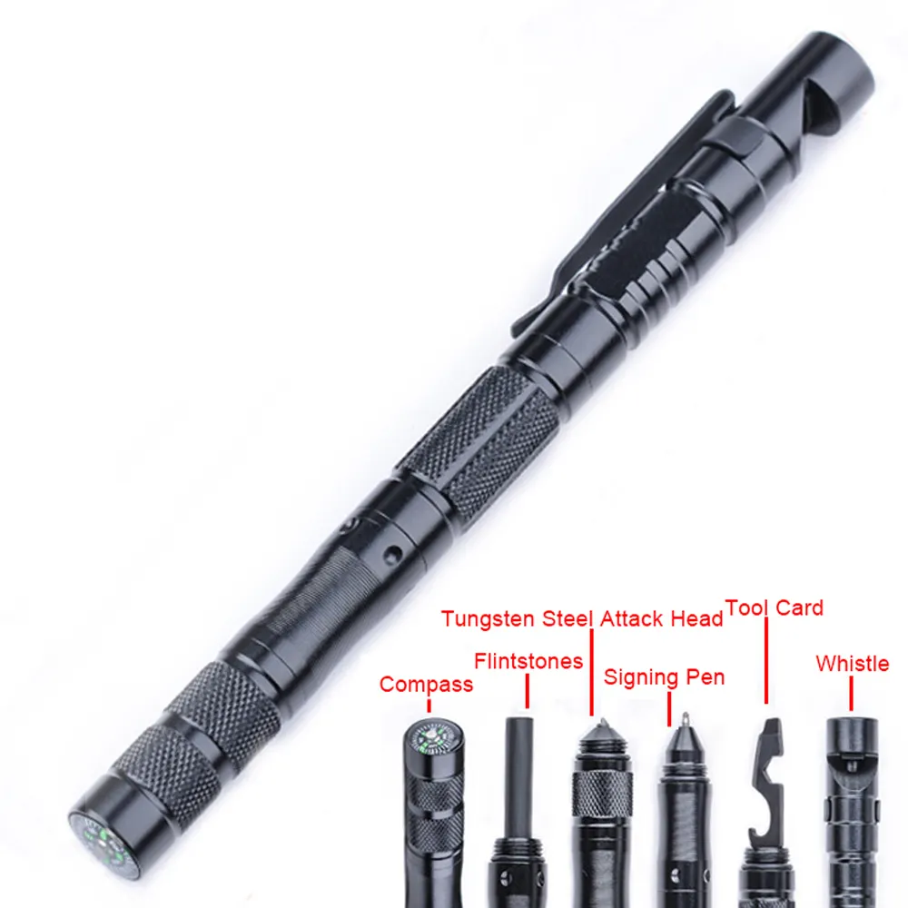 Wholesale portable stainless steel tactical self-defense pen, outdoor survival tool firestick magnesium rod 9-in-1 multi-functio