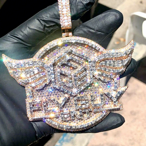 Iced Logo Circle Charm Sterling Silver Gold Plated Moissanite Pendant Custom Hip Hop <b>Rapper</b> <b>Chain</b> - Product Image 1