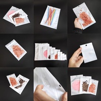 Sacs en plastique transparents avec logo personnalisé, film nacré blanc, avec trou de suspension, refermable, fermeture éclair, emballage plat