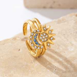 Anillo Apilable <span class=keywords><strong>de</strong></span> Oro Chapado con Circonita, Diseño <span class=keywords><strong>de</strong></span> Sol y Luna, Moderno y Elegante, para Parejas <span class=keywords><strong>de</strong></span> Boda, Regalo <span class=keywords><strong>de</strong></span> <span class=keywords><strong>Aniversario</strong></span> - Product Image 2