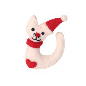 Adorno Navideño de Gato de Fieltro Hecho a Mano, Santa Claus con Gorro Rojo y Bufanda, Colores Personalizables, Decorativo, Portátil, Venta al Por Mayor SAMYAK - Product Image 1
