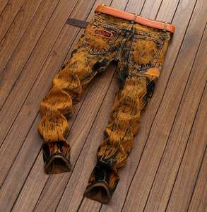 レトロスタイルメンズデニムパンツ新しいファッションメンズホールジーンズストレートカジュアルデニムヴィンテージジーンズサイズ42 - Product Image 4