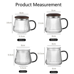 Taza de Té de Vidrio de Borosilicato Alto con Infusor y Tapa de Madera, Taza de Té Resistente al Calor con Rayas Verticales para Oficina y Hogar - Product Image 6