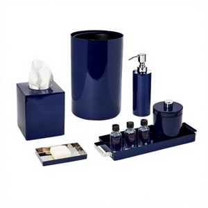Navy <b>Blue</b> Eco-Friendly Metal Five-Piece Bathroom Accessories Set <b>Soap</b> Dish <b>Soap</b> Dispenser Tissue Holder Cotton Ball Holder Decor - Product Image 1