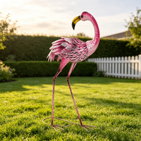 Statue de flamant rose en métal exquise, figurine décorative pour jardin, paysage, terrasse