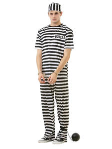 ชุดคอสเพลย์นักโทษสำหรับผู้ใหญ่ชุดยูนิฟอร์มเข้าคุกลายทางสีดำสำหรับวันฮาโลวีน - Product Image 2