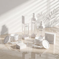 Ensemble de pots carrés en verre transparent pour crème visage, sérum et lotion, avec bouchon blanc, pour emballage de produits de soin – Vente directe usine