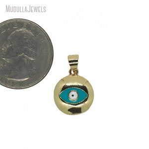 PM28496 Pendentif pièce œil turc émaillé plaqué or multicolore, breloque amulette, accessoire de bijouterie polyvalent pour bracelet et porte-clés - Product Image 4