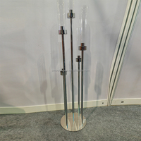 Grand chandelier en métal noir à 5 bras avec tubes en verre transparent pour table de mariage et support de bougies de scène