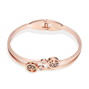 Bracelet en acier inoxydable or rose avec incrustation de diamants Arbre de Vie, bijoux pour femmes à porter au quotidien - Product Image 2