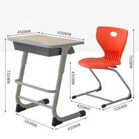 Ensemble robuste de bureau et chaise individuels pour écolier, mobilier de classe primaire, mobilier scolaire en PP, mobilier d'étude en plastique pour salle de classe