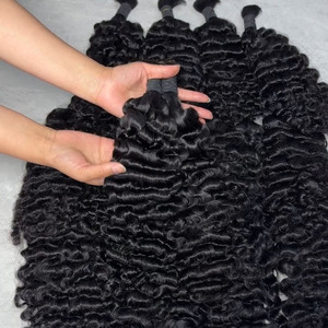 Extensions de cheveux humains bouclés cambodgiens doublement étirés en vrac, trame double cousue à la machine, cheveux vierges bruts bouclés profonds, 100% cheveux humains du Vietnam - Product Image 2