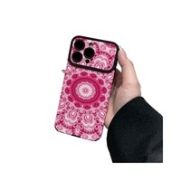 Coque de téléphone rétro rose à motif mandala compatible avec les modèles 17/16 PRO/15, en TPU premium, personnalisée avec un laser, en similicuir d'agneau