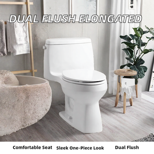 WC monobloc en céramique allongé à double chasse moderne avec siège confortable et évacuation en S pour salle de bain - Product Image 2