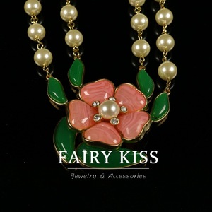 Chaîne classique vintage, collier à double rang <span class=keywords><strong>de</strong></span> feuilles vertes et fleurs, ensembles d'accessoires collier et boucles d'oreilles - Product Image 4