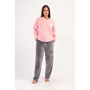 Conjunto de Pijama de Manga Larga con Cuello en V y Spandex para Mujer, con Cintura Elástica, Cierre de Botones y Bolsillos, Logotipo Personalizable, para Ropa de Dormir de Verano - Product Image 4