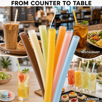 Pailles comestibles personnalisées en amidon, saveurs et couleurs de fruits mélangés, longueurs 200mm 230mm, diamètres 6mm 8mm 12mm, solution durable