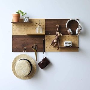 Wooden Wall <b>Shelf</b> Pegboard Storage <b>Rack</b> Rectangle Adjustable Wall Mounted Type Multi Color Panel Entryway Display <b>Rack</b> - Product Image 1