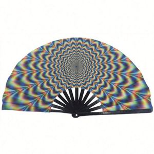 Guansen 13 Inch Bamboo Folding Hand in Custom Printed <b>Large</b> Rave <b>Fan</b> - Product Image 4