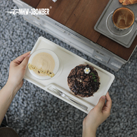 Plateau de service à café MHW-3BOMBER série Uni en acier inoxydable SUS304, 280 mm, avec porte-gobelet et emplacement pour couverts, empilable, plateau à dessert pour café