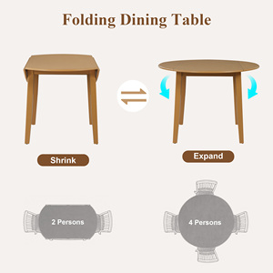 Extendable Round <b>Dining</b> <b>Table</b> Wood <b>Folding</b> Adjustable Size Space Saving Small Apartment Use - Product Image 5