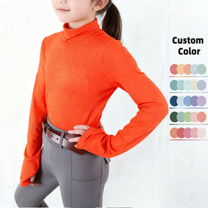 Camiseta de equitación para niños, transpirable, con orificios para los pulgares, ligera, naranja, cuello alto, colorida, para montar a caballo - Product Image 3