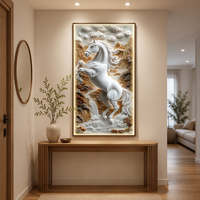 Peinture murale en porcelaine de cristal avec cheval, style paysage moderne et luxueux, pour salon et véranda, avec éclairage LED à télécommande, décoration artistique